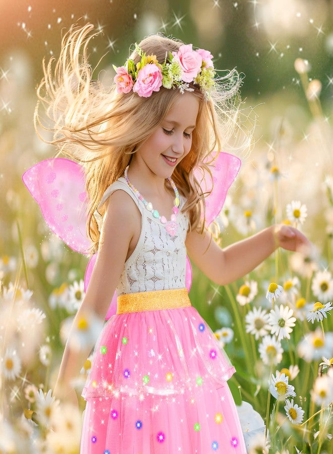 HUITEM Fairy Costume for Girls,6 PCS Light up Butterfly Costume with Fairy Wings, Jewelry,Headband,Wand,Tutu for Toddler Girls 3-8 Years Halloween Birthday Party Dress up - Image 2